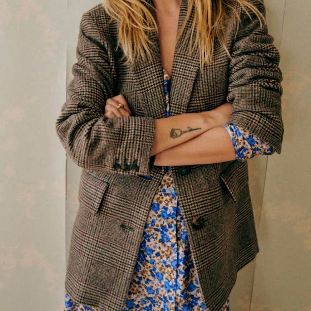 NWOT Sézane Ralph Blazer Tweed Check 36 (4)